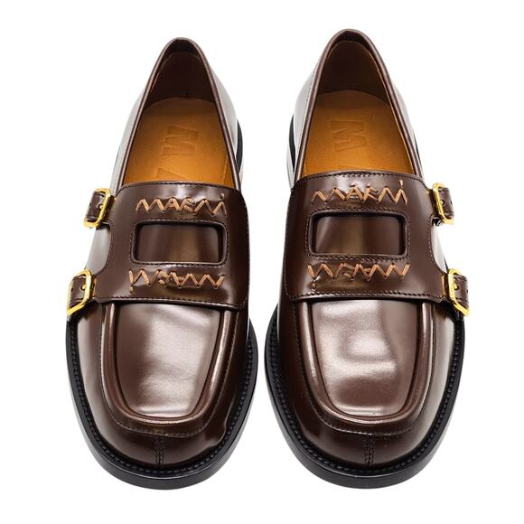 Marni Bambi 3.0 Double Buckle Leather Women’s Loafers Brown - NWB $1100 - Picture 4 of 9